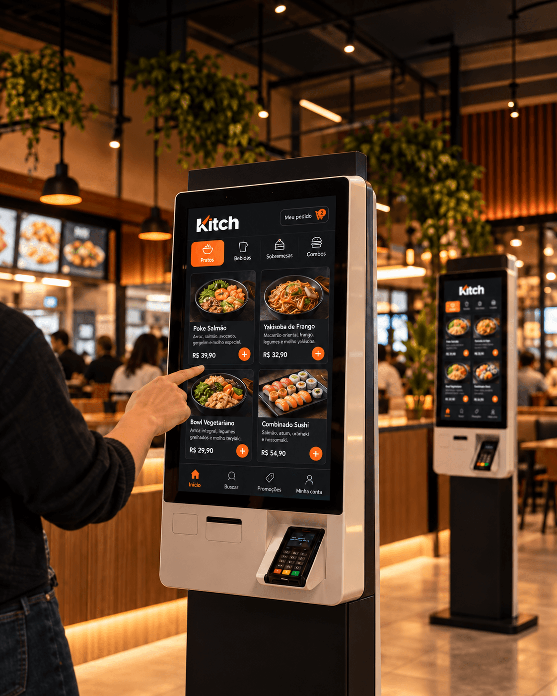 Restaurante moderno com terminais de atendimento Kitch OS